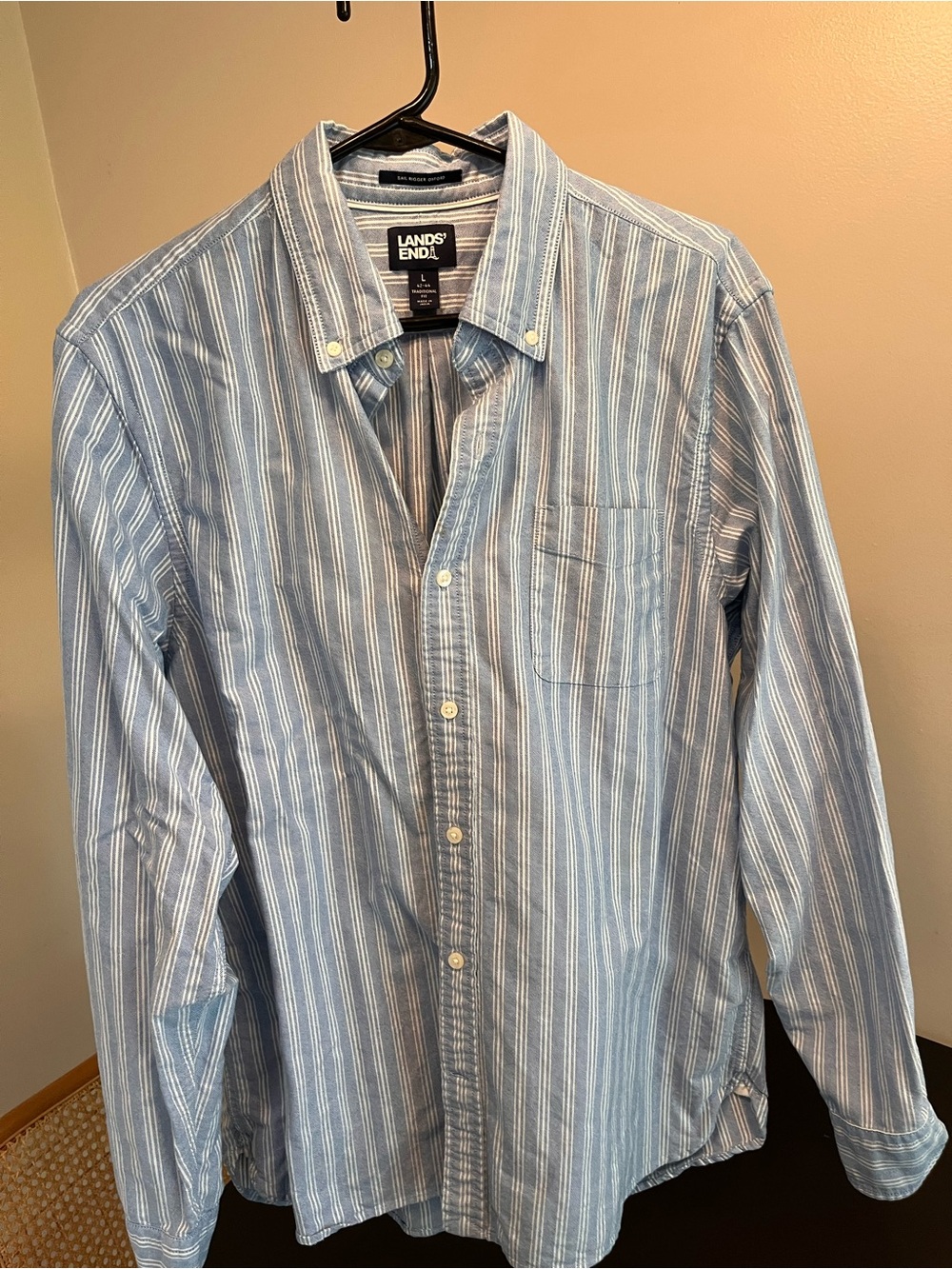 Lands' End Men's Striped ‘Sail Rigger’ 100% Cotton Button-down Shirt